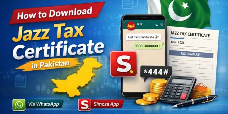 How to download Jazz tax certificate in Pakistan via WhatsApp, Simosa App and USSD code for mobile tax adjustment