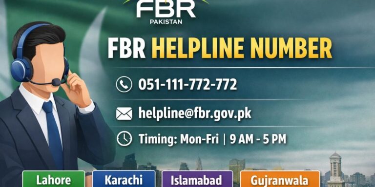 FBR helpline number featured image showing official contact number, email address, timing, and city-wise support in Pakistan.
