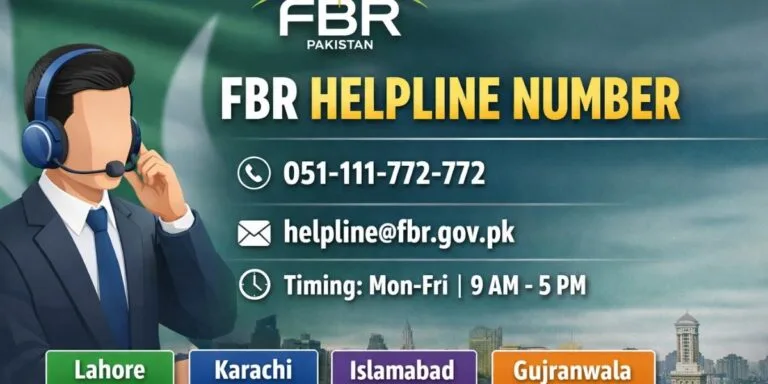 FBR helpline number featured image showing official contact number, email address, timing, and city-wise support in Pakistan.