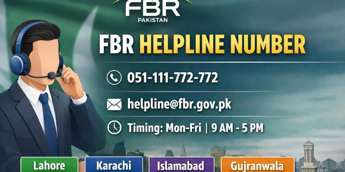 FBR helpline number featured image showing official contact number, email address, timing, and city-wise support in Pakistan.