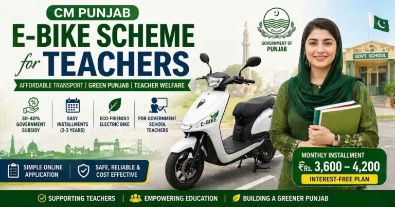 CM Punjab e bike scheme for teachers showing subsidy, installment plan and electric bike for government teachers