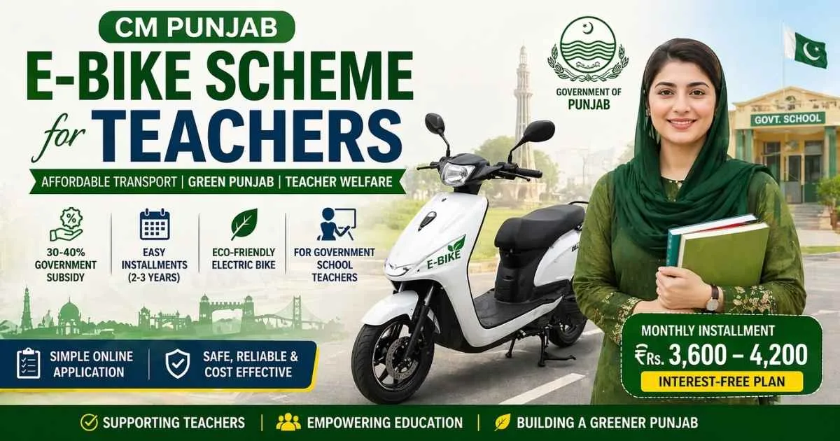 CM Punjab e bike scheme for teachers showing subsidy, installment plan and electric bike for government teachers